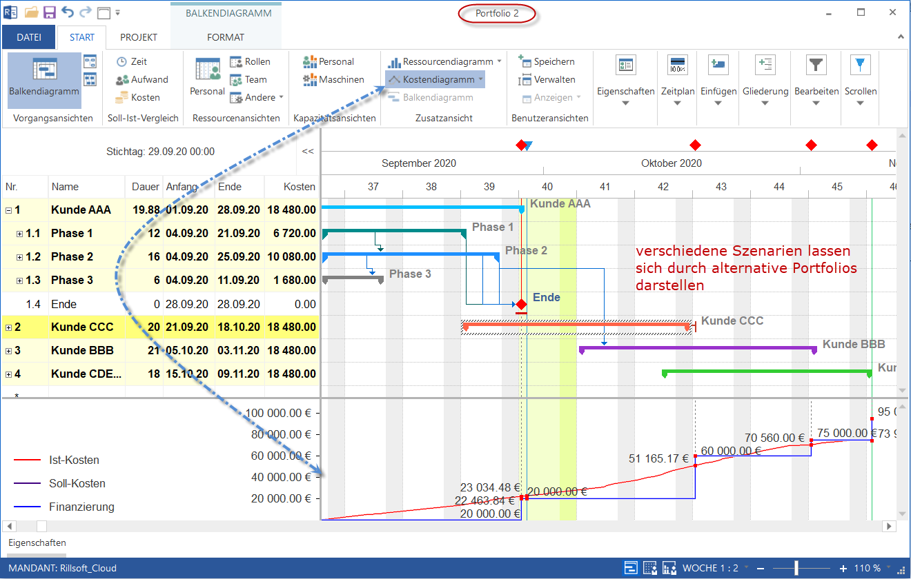 Alternatives portfolio Kostendiagramm