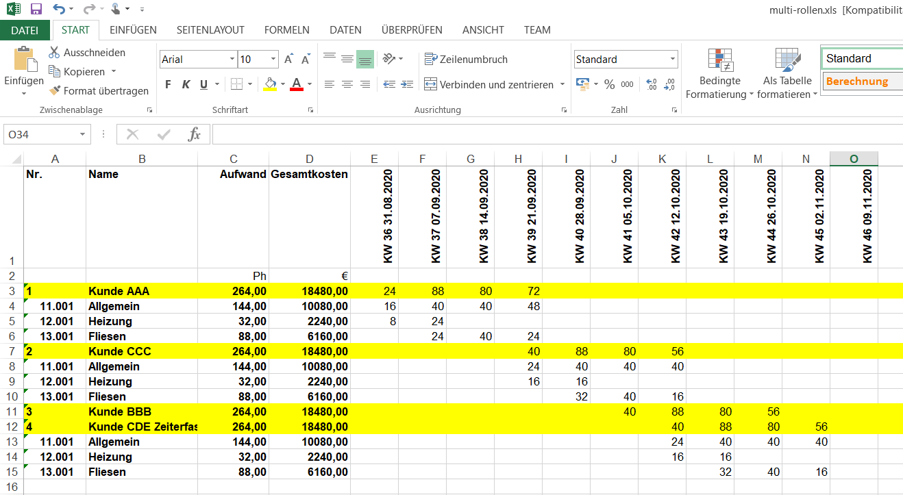 Excel-Report der Rollenauslastung