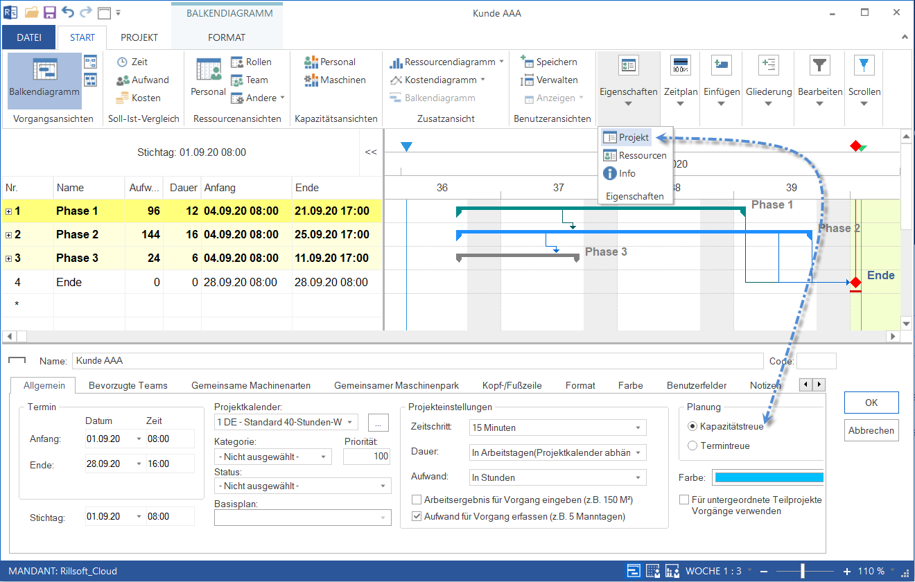 Ressourcenplanung Software mit Option Kapazitätstreue Planung