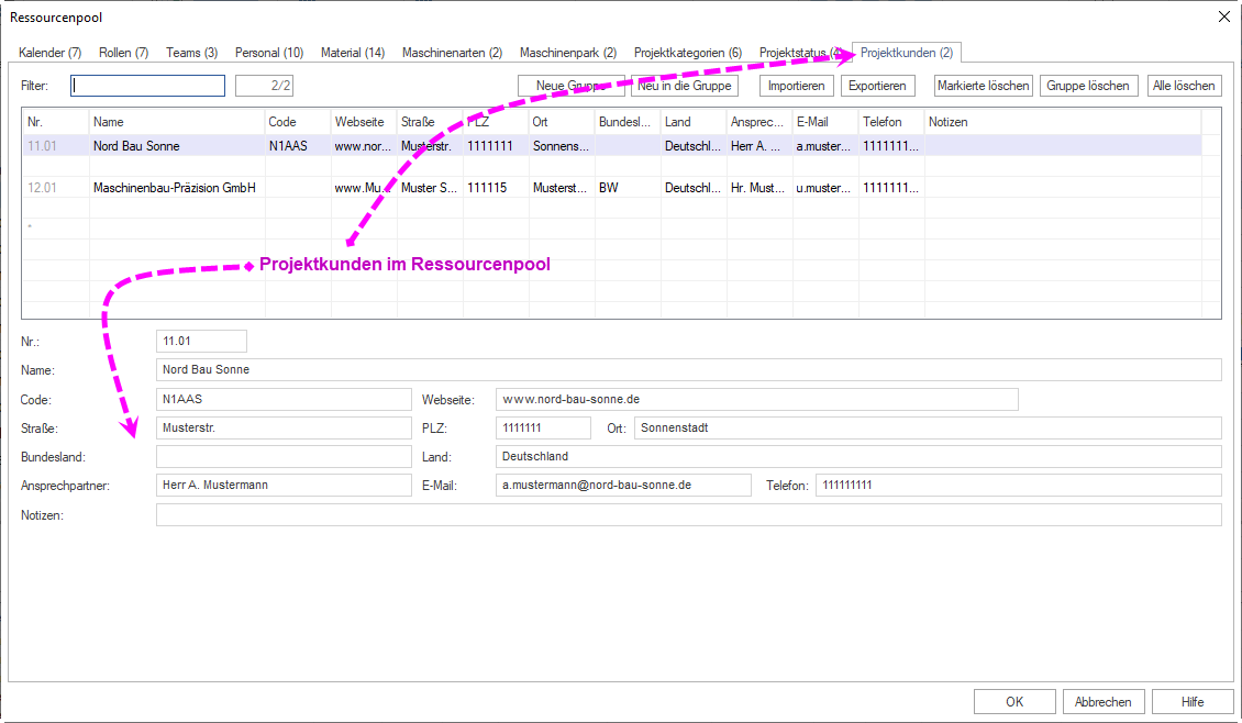 Projektkunden im Ressourcenpool