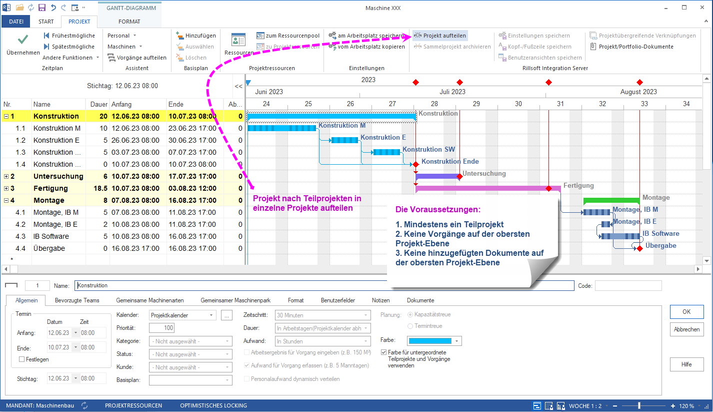 Projekt aufteilen