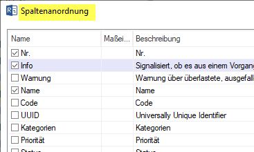 Spaltenanordnung in Ansichtstabellen von Rillsoft