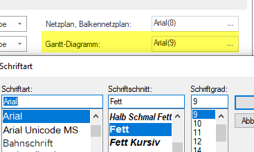 Schriftart und Schriftgröße im Tabellenbereich einstellen
