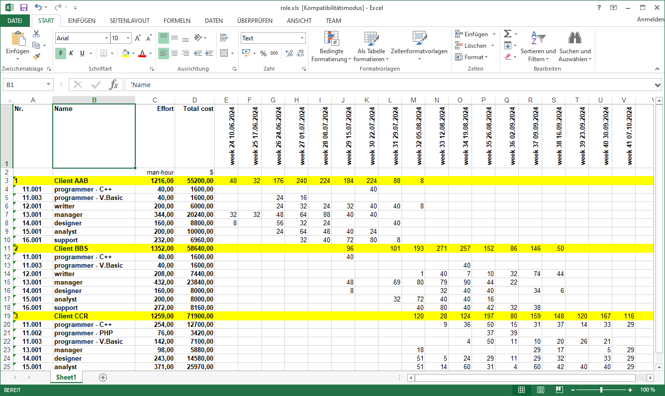 Excel Report of Role Utilization