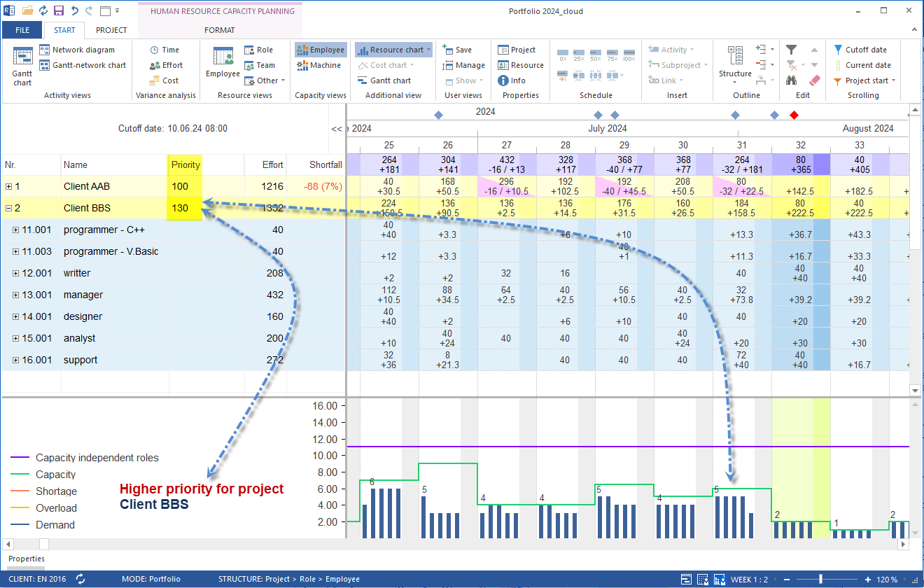 Project with higher priority in the portfolio