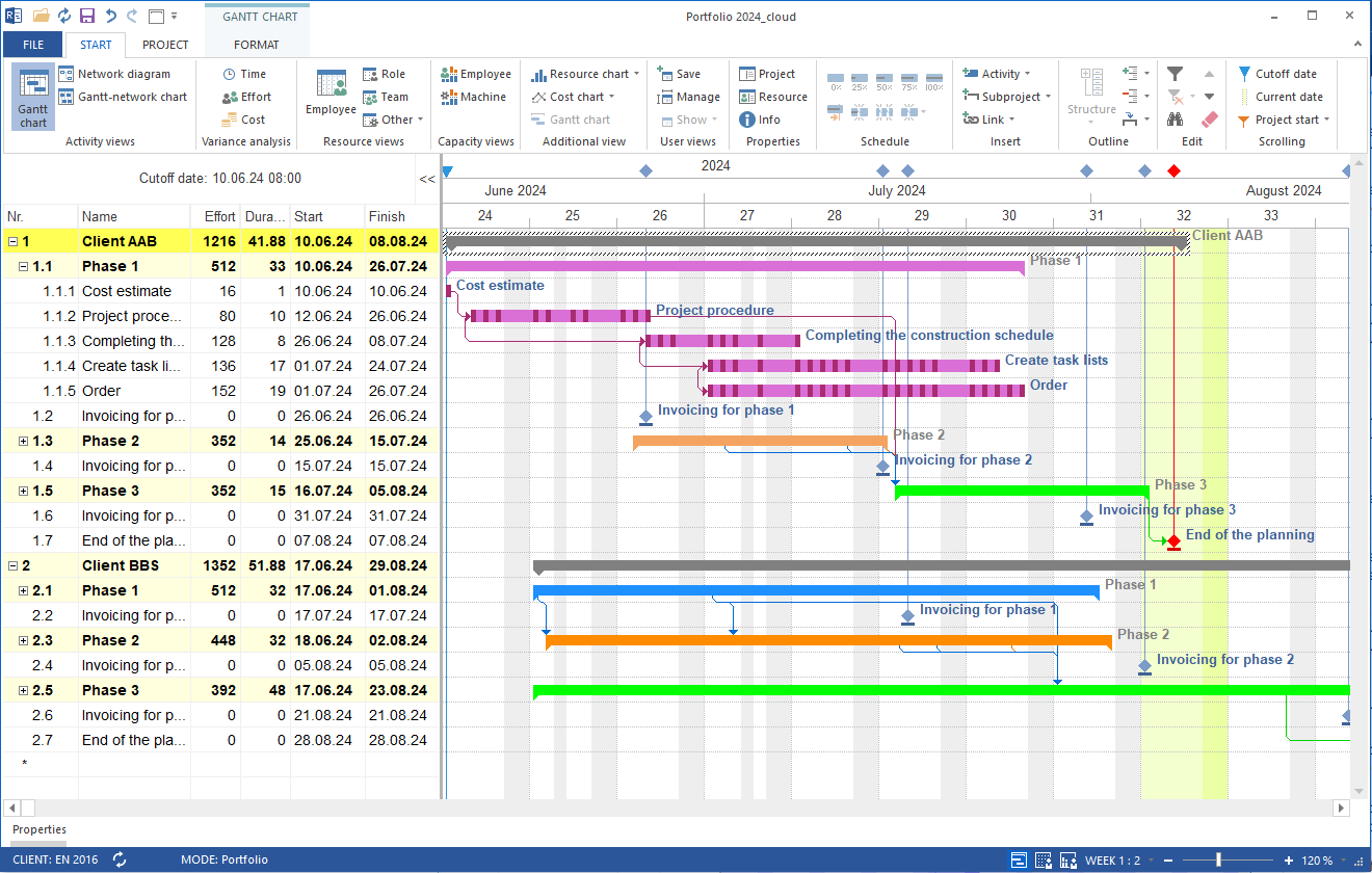 Project portfolio Gantt chart