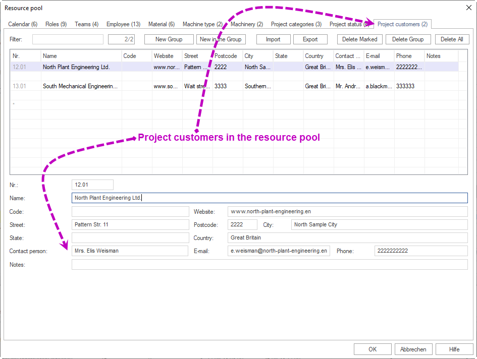 Project Customers in Resource Pool